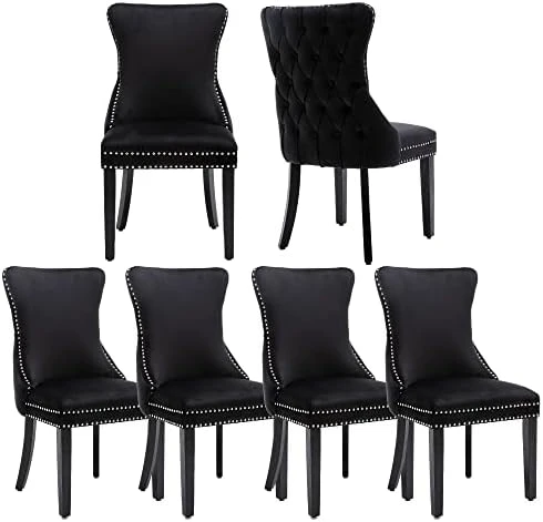 KCC Velvet Dining Chairs Set Of 4, Tufted Upholstered Wingback High-end Dining Kitchen Chair With Nailhead Solid Wood Legs, Contemporary Nikki Collection Modern Style, Beige 14 KCC Velvet Dining Chairs Set Of 4, Tufted Upholstered Wingback High-end Dining Kitchen Chair With Nailhead Solid Wood Legs, Contemporary Nikki Collection Modern Style, Beige - Image 12