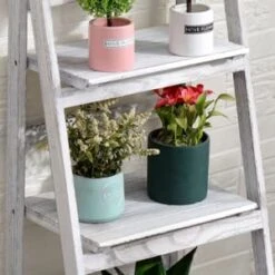 ECOMEX Foldable Plant Shelf, Ladder Shelf, Indoor Plant Stand, Ladder Bookshelf, Wood Rustic Ladder Shelf For Patio Garden Home Living Room(White) -Amazon Store 41O8D6DIcrL