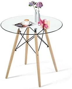 Round Table Glass Kitchen Dining Table Glass Dining Room Table Modern Style Round Leisure Coffee Table Office Coference Desk With Wood Legs For Kitchen Living Room (Round Table Glass) -Amazon Store 41OBlZMgDRL. AC