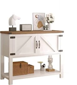 4ever2buy Farmhouse Coffee Bar Cabinet, White Entryway Table With Storage, Kitchen Sideboard Buffet Cabinet With 2 Doors, Accent Cabinet With Bottom Shelf, Coffee Bar Table For Living Room