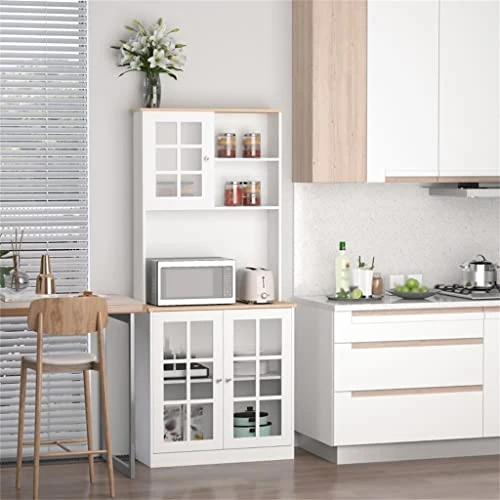 QUUL Kitchen Buffet, Pantry With 3 Cabinets, 2 Shelves And Large Countertop, Tall White Cabinet 6 QUUL Kitchen Buffet, Pantry With 3 Cabinets, 2 Shelves And Large Countertop, Tall White Cabinet - Image 4
