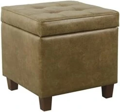 HomePop Leatherette Tufted Square Storage Ottoman With Hinged Lid, Brown -Amazon Store 41OFfWP6HFL. AC