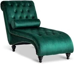Paddie Velvet Button-Tufted Chaise Lounge Chair Leisure Sofa Chaise Chair W/Bolster Pillow, Nailhead Trim And Turned Legs For Indoor Living Room (Green) -Amazon Store 41OGavQt6fL. AC