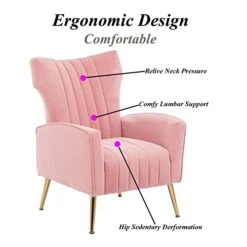 Altrobene Velvet Accent Chair Modern Wingback Comfy Chair Tufted Reading Armchair With Gold Legs For Living Room/Bedroom, Light Pink -Amazon Store 41OI265p91L
