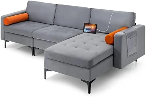 Giantex Large Couch, 3 Seat Sectional Sofa Set, L-Shaped Modular Sleeper With Convertible Chaise Lounge, USB Ports, 3-Hole Socket, Storage Box, 2 Bolsters, Family Apartment Living Room, Green 17 Giantex Large Couch, 3 Seat Sectional Sofa Set, L-Shaped Modular Sleeper With Convertible Chaise Lounge, USB Ports, 3-Hole Socket, Storage Box, 2 Bolsters, Family Apartment Living Room, Green - Image 15