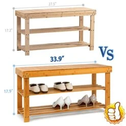 JMLHMXC Bamboo Shoe Rack Bench, 34''L*12.5''W*17.5''H Extended Edition 3-Tier Shoe Rack For Entryway,Wooden Shoe Shelf Organizer Holds Up To 300 Lbs Ideal For Hallway Bathroom Living Room Mudroom -Amazon Store 41OLLqS2zCL