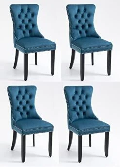 Danxee Set Of 2 High-end Velvet Dining Room Chairs Upholstered Elegant Tufted Chair With Luxurious Button Nailed Trim Ring Pull Armless Accent Chair (Black) -Amazon Store 41OLoICnm3L. AC