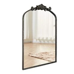 CASOLLY Retro Brush Black Gold Arched Wall Mirror, 24"x36" Vintage Anthropologie Rectangle Mantel Mirror With Antique Ornate Frame, Baroque Inspired Home Decor For Bathroom Vanity Bedroom Entryway