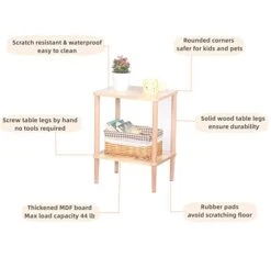 LUCKNOCK Side Table, 2-Tier Solid Wood End Table With Storage Shelf, Slim Nightstand Bedside Table For Small Spaces, Bedroom, Living Room, Entryway, Farmhouse, No-Tool Assembly. -Amazon Store 41ORhLcC0IL