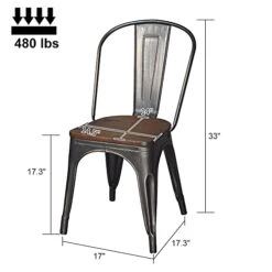 Metal Dining Chairs Farmhouse Stacking Kitchen Chairs BlackGold Set Of 4 With Wood Seat High Back For Dining Room Restaurant Bistro Cafe Industrial/Vintage/Rustic/Classic/Chic -Amazon Store 41OS3oPn3dL