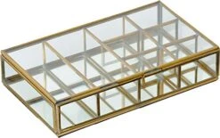 キーストーン(Key Stone) Collection Partition Rectangular Glass Case, W23×D13.7×H5cm, Brass