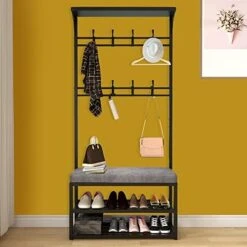 4-in-1 Coat Rack With Shoe Bench, Industrial Hall Tree With Bench For Entryway, Metal Coat Tree For Farmhouse Bedroom Hallway, 80/100X33X172 Cm -Amazon Store 41Od8hpDjbL. AC