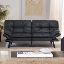 KCROEVUW Modern Folding Futon Sofa Bed, Memory Foam Sleeper Couch, Convertible Futon Frame For Studio, Apartment, Office, Dorm, Easy Assembly (Black)