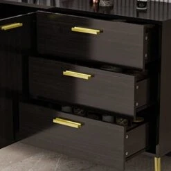 DiDuGo Kitchen Sideboard Cabinet With 3 Drawers & 2 Doors, Credenza Sideboard Buffet With Shelves, 69 Inch Tabletop, Gold Metal Legs & Handles, Espresso (69”W X 15.6”D X 30”H) -Amazon Store 41OlARQ8kDL