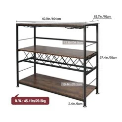 ALAPUR Industrial Wine Rack Table, Freestanding Wine Bar Table With Glass Holder And Bottle Shelf, Table Bar With Wine Storage, Brown 41''x16''x37'' -Amazon Store 41OlTLwyWhL