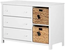 South Shore Cotton Candy 3-Drawer Dresser With Baskets, Pure White And Rustic Oak -Amazon Store 41Omef0h tL. AC