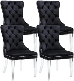 KCC Velvet Dining Chairs Set Of 2, Upholstered High-end Tufted Dining Room Chair With Nailhead Back Ring Pull Trim Solid Wood Legs, Contemporary Nikki Collection Modern Style For Kitchen, Beige -Amazon Store 41Omzy29hlL. AC