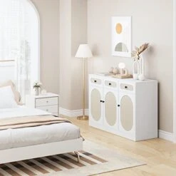 FOTOSOK Buffet Cabinet, Rattan Kitchen Cabinet With 3 Doors And 3 Drawers, Sideboard With Storage And Adjustable Shelves, Rattan Buffet Table For Kitchen Dining Room Living Room Hallway 8 FOTOSOK Buffet Cabinet, Rattan Kitchen Cabinet With 3 Doors And 3 Drawers, Sideboard With Storage And Adjustable Shelves, Rattan Buffet Table For Kitchen Dining Room Living Room Hallway -Amazon Store 41OoHyFTWJL