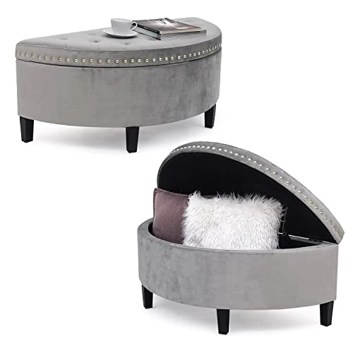 Joveco 43.5" Storage Bench- Velvet Half Moon Ottoman- Tufted Storage Ottoman With Rivet- Half Moon Storage Ottoman- Toy Chests & Storage Bench For Bedroom And Entryway (Gray) 3 Joveco 43.5" Storage Bench- Velvet Half Moon Ottoman- Tufted Storage Ottoman With Rivet- Half Moon Storage Ottoman- Toy Chests & Storage Bench For Bedroom And Entryway (Gray)