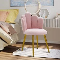 BOWTHY Vanity Chair For Makeup Room - Midcentury Modern Accent Chair For Living Room Bedroom, Makeup Chair With Back Support Velvet Chair With Gold Legs (Pink) -Amazon Store 41OzaXcpocL