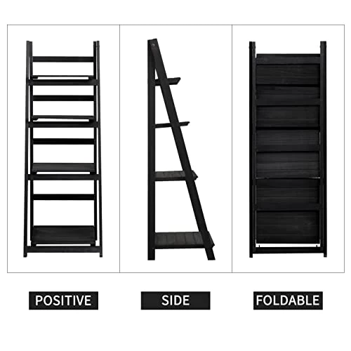 DEARYOU Ladder Shelf,4-Tier Storage Standing Organizer Modern Shelf With Metal Frame,Ladder-Shaped Plant Flower For Office,Bedroom,Living Room,Black 5 DEARYOU Ladder Shelf,4-Tier Storage Standing Organizer Modern Shelf With Metal Frame,Ladder-Shaped Plant Flower For Office,Bedroom,Living Room,Black - Image 3