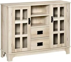 HOMCOM Sideboard Buffet Cabinet, Glass Door Kitchen Cabinet, Coffee Bar Cabinet With Storage Drawers & Adjustable Shelves For Living Room, Gray -Amazon Store 41P1Og1WjTL. AC