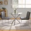 3 Pieces, Dining Tables For 2, 1 Round Glass Dining Room Table And 2 Faux Leather Kitchen Chairs, Chrome Metal Legs, Comfortable Upholstered Seat And Back, Set For Waiting Room, Living Room, Office -Amazon Store 41P1VHGdYLL