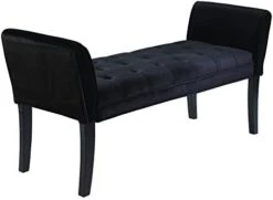 Armen Living Chatham Bench In Black Velvet And Black Wood Finish -Amazon Store 41P1ffQanrL. AC