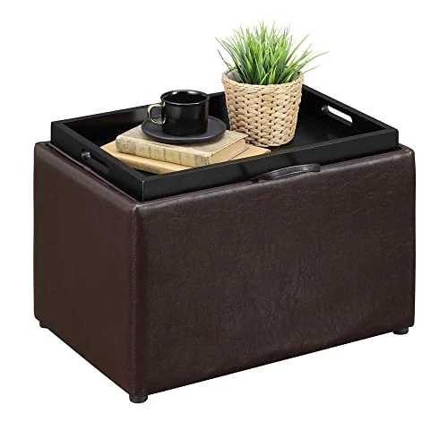 Convenience Concepts Designs4Comfort Accent Storage Ottoman With Reversible Tray, Espresso Faux Leather 22.75 X 15.75 X 16 6 Convenience Concepts Designs4Comfort Accent Storage Ottoman With Reversible Tray, Espresso Faux Leather 22.75 X 15.75 X 16 - Image 4