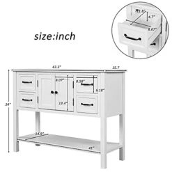 P PURLOVE Console Table Buffet Sideboard With Storage Drawers Cabinets And Bottom Shelf (White) -Amazon Store 41P4pV53USS