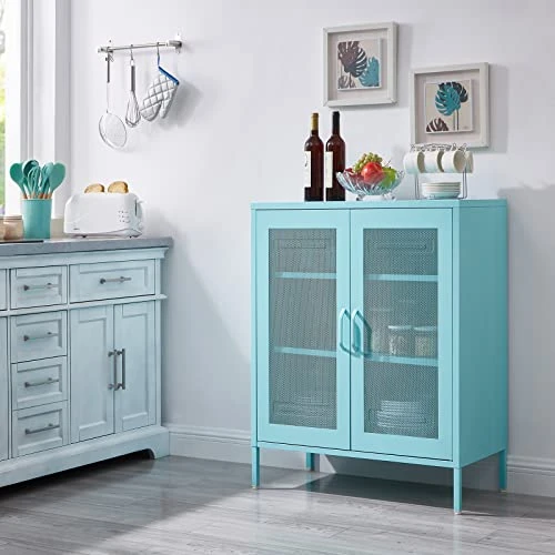 SPACEROCK Storage Cabinet Kitchen Buffet Pantry 40“ Stylish Metal Pantry Cabinet With 2 Mesh Doors, Suitable For Office, Dining Room, Living Room, Blue 3 SPACEROCK Storage Cabinet Kitchen Buffet Pantry 40“ Stylish Metal Pantry Cabinet With 2 Mesh Doors, Suitable For Office, Dining Room, Living Room, Blue