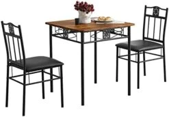VECELO 3-Piece Bar Table Set, Round Tabletop & Chair For Kitchen Dining Room Breakfast, Built-in Wine Rack, Space Saving[X-Large], 33.46" Length X 23.6" Width, Black And Natural -Amazon Store 41P6Za9lXWL. AC 1