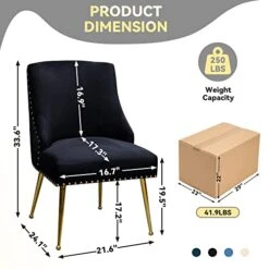 SEYNAR Dining Chairs, Comfortable Modern Kitchen Chairs With Gold Legs, Fabric Upholstered Dining Room Chairs, Accent Chairs Set Of 2, Tufted Velvet Chair For Kitchen Dining Room Guest Room(Black) 12 SEYNAR Dining Chairs, Comfortable Modern Kitchen Chairs With Gold Legs, Fabric Upholstered Dining Room Chairs, Accent Chairs Set Of 2, Tufted Velvet Chair For Kitchen Dining Room Guest Room(Black) -Amazon Store 41PCmoOR7sL