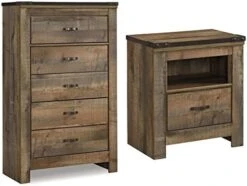Signature Design By Ashley Trinell Rustic 5 Drawer Chest Of Drawers With Nailhead Trim, Warm Brown -Amazon Store 41PJ TpLUL. AC