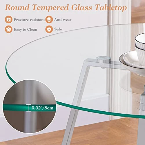 WENYU 3 Pieces Dining Table Set - Round Dining Room Table And Chairs Set, Modern Faux Leather Chairs Kitchen Table Set For Small Space Home Café Table Set- Gray 5 WENYU 3 Pieces Dining Table Set - Round Dining Room Table And Chairs Set, Modern Faux Leather Chairs Kitchen Table Set For Small Space Home Café Table Set- Gray - Image 3