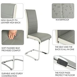 STYLIFING 2pcs Dining Chairs Armless Dining Room Chairs Set Of 2 Kitchen Chairs PU Faux Leather Upholstered Seat And Metal Chrome Legs Side Chairs With High Back Modern Grey With White 19 STYLIFING 2pcs Dining Chairs Armless Dining Room Chairs Set Of 2 Kitchen Chairs PU Faux Leather Upholstered Seat And Metal Chrome Legs Side Chairs With High Back Modern Grey With White -Amazon Store 41PLgF59YcL