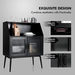 PETSITE Sideboard Buffet Storage Cabinet, Kitchen Accent Console Table With Open Shelf & Tempered Glass Door For Dining Room Hallway, Black -Amazon Store 41PPBdvgdrL