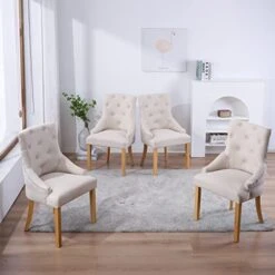 Nozama Upholstered Dining Chairs Set Of 2 Elegant Tufted Fabric Parsons Chair With Solid Wood Legs (Dark Beige) -Amazon Store 41PRISp3inL