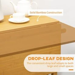 HOMCOM Bamboo Kitchen Cart On Wheels, 3-Piece Drop-Leaf Breakfast Bar Table Set & Kitchen Island With Seating For Small Spaces, 2 Square Stools And 2 Storage Drawers, Brown -Amazon Store 41PT9inwM0L