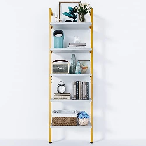 ODK 5-Tier Ladder Shelf, 74 Inches Wall Mounted Ladder Bookshelf With Metal Frame, Open Industrial Shelves For Home Office, Bedroom And Living Room, Black 9 ODK 5-Tier Ladder Shelf, 74 Inches Wall Mounted Ladder Bookshelf With Metal Frame, Open Industrial Shelves For Home Office, Bedroom And Living Room, Black - Image 7