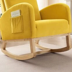 Setawix Rocking Chair For Nursery, Midcentury Modern Accent Rocker Armchair With Side Pocket, Upholstered High Back Wooden Rocking Chair For Living Room Baby Room Bedroom (Yellow - Velvet) -Amazon Store 41PUckZy1KL