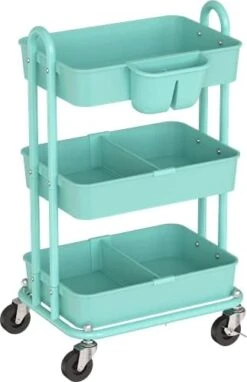 Simple Houseware 3-Tier Kitchen Cart Multifunctional Rolling Utility Cart With 2 Dividers And Hanging Bucket, White -Amazon Store 41PcEkZ20oS. AC