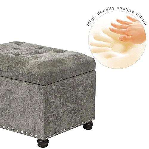 Joveco 24" Ottoman With Storage For Living Room Rectangular Fabric Tufted Bench Footrest - Light Grey 5 Joveco 24" Ottoman With Storage For Living Room Rectangular Fabric Tufted Bench Footrest - Light Grey - Image 3