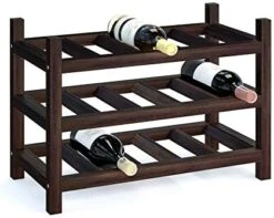 INTERBUILD Solid Hardwood Wine Rack Storage Shelf 3-Tier Stackable Freestanding Wine Bottle Holder 15 Bottles, Dusk Gray -Amazon Store 41Pfs3Hy5wL. AC