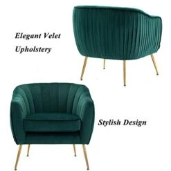 Artechworks Velvet Modern Tub Barrel Arm Chair Upholstered Tufted With Gold Metal Legs Accent Club Chair With Ottoman Footrest For Living Reading Room Bedroom, Green -Amazon Store 41PgAoveE3L