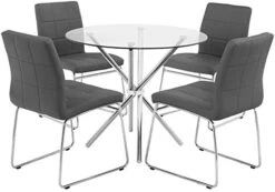 STYLIFING Modern Dining Table Chairs Set For 4 Kitchen Table And Chairs Set For Small Space Round Clear Tempered Glass Top Dining Room Table + 4 Grey Faux Leather Chairs Dining Room Set Of 5 Pieces 13 STYLIFING Modern Dining Table Chairs Set For 4 Kitchen Table And Chairs Set For Small Space Round Clear Tempered Glass Top Dining Room Table + 4 Grey Faux Leather Chairs Dining Room Set Of 5 Pieces -Amazon Store 41Pn2f8GgL. AC