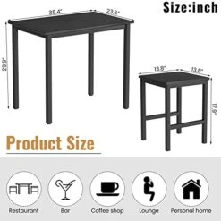 Lamerge Small Kitchen Table Set For 2, Industrial Dining Breakfast Table And 2 Stools, 3 Pieces Dining Table Set For Dining Room, Living Room, Apartment, Small Space (Black) -Amazon Store 41PnPuR70rL