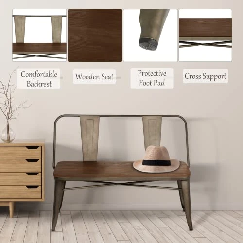YOLENY Dining Bench, Entryway Bench With Back, Farmhouse Metal Dining Bench, Industrial Mid-Century 3 Person Rustic Spindle Bench, With Wood Seat, Removable Backrest, 42in, Bronze 7 YOLENY Dining Bench, Entryway Bench With Back, Farmhouse Metal Dining Bench, Industrial Mid-Century 3 Person Rustic Spindle Bench, With Wood Seat, Removable Backrest, 42in, Bronze - Image 5