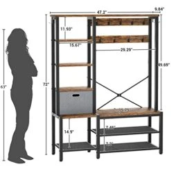 Aheaplus Hall Tree With Storage Bench, Coat Rack, 5-Tier Shelves, Fabric Storage Basket, Side Hooks, 71’’ Industrial 5 In 1 Large Organizer, Wood Look Accent Furniture-Sturdy Metal Frame, Rustic Brown 14 Aheaplus Hall Tree With Storage Bench, Coat Rack, 5-Tier Shelves, Fabric Storage Basket, Side Hooks, 71’’ Industrial 5 In 1 Large Organizer, Wood Look Accent Furniture-Sturdy Metal Frame, Rustic Brown -Amazon Store 41PwR3KchqL