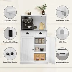 ARTPOWER 54" Kitchen Microwave Cabinet/Stand With Storage And Drawers, Coffee Bar Cabinet With Hutch & Adjustable Shelves For Kitchen, Dining Room, Living Room, Hallway In White -Amazon Store 41Q0BNUGyoL